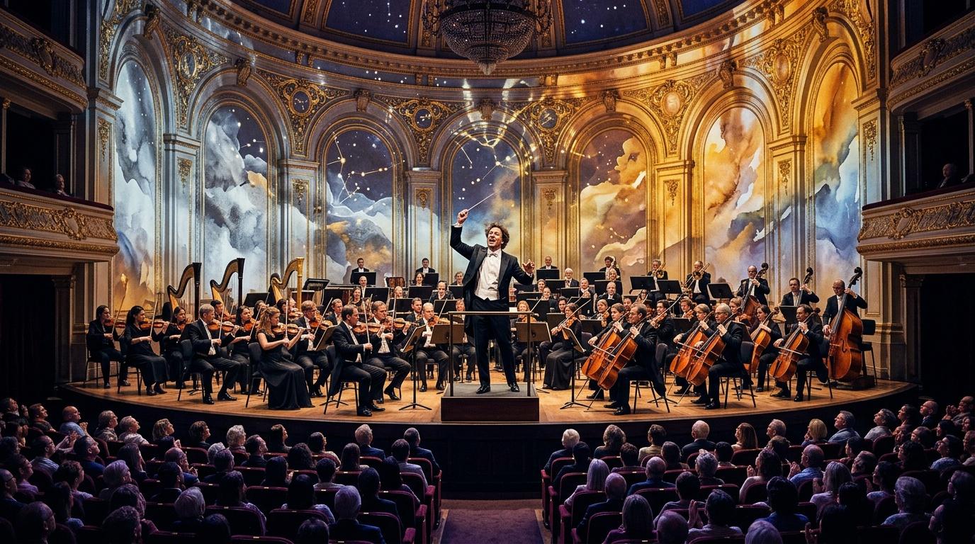 Orchestre en concert dans une salle ornée dorée magnifique