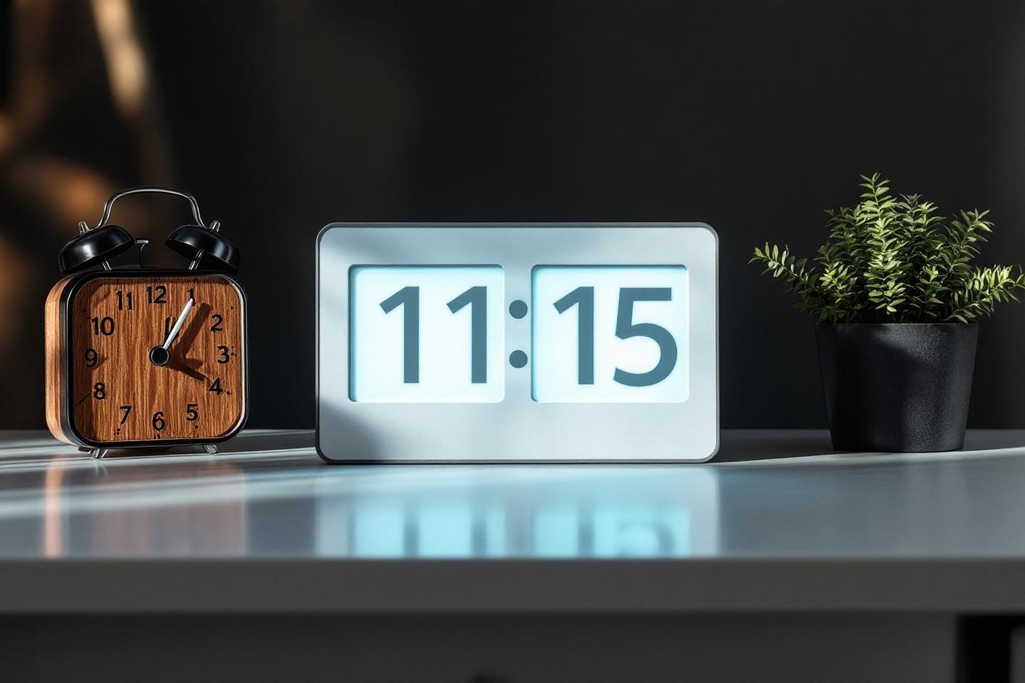 Deux horloges et un petit pot de plante vertes