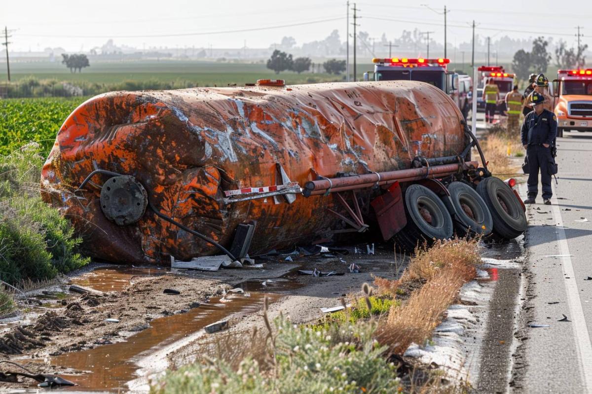 Camion-citerne transportant 1500 litres d'eau de Javel se renverse dans le comté d'Orange