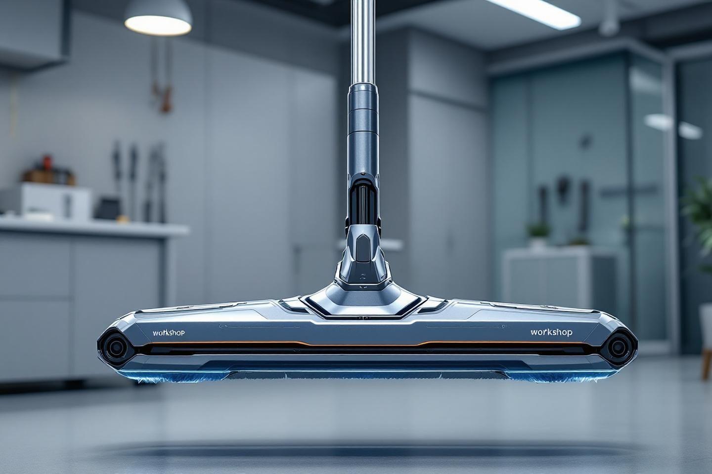 Aspirateur gris m&eacute;tallis&eacute; avec technologie moderne dans une cuisine