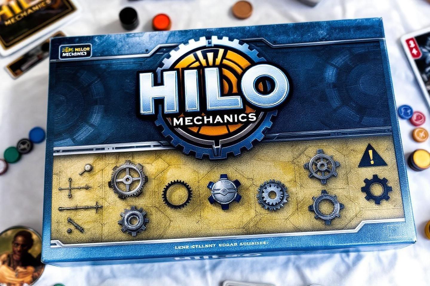 Plateau de jeu bleu avec engrenages et m&eacute;canismes techniques