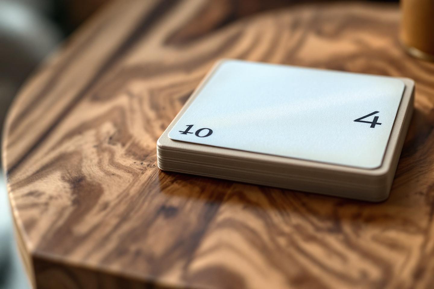 Cartes blanches empil&eacute;es sur une surface en bois avec num&eacute;ros