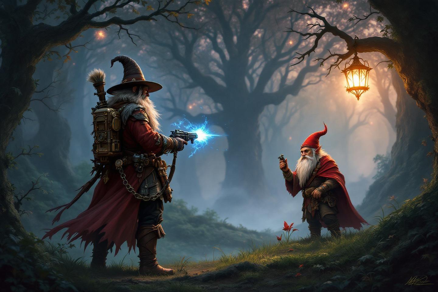 Deux personnages magiques s'affrontent dans une for&ecirc;t myst&eacute;rieuse