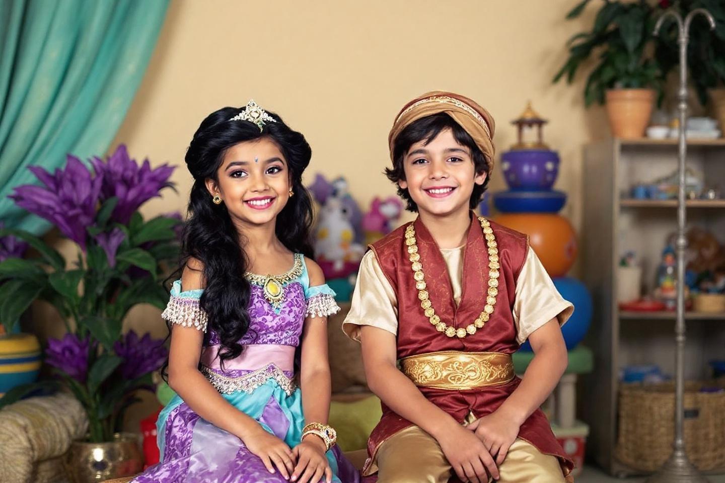 Deux enfants souriants en tenue traditionnelle orientale