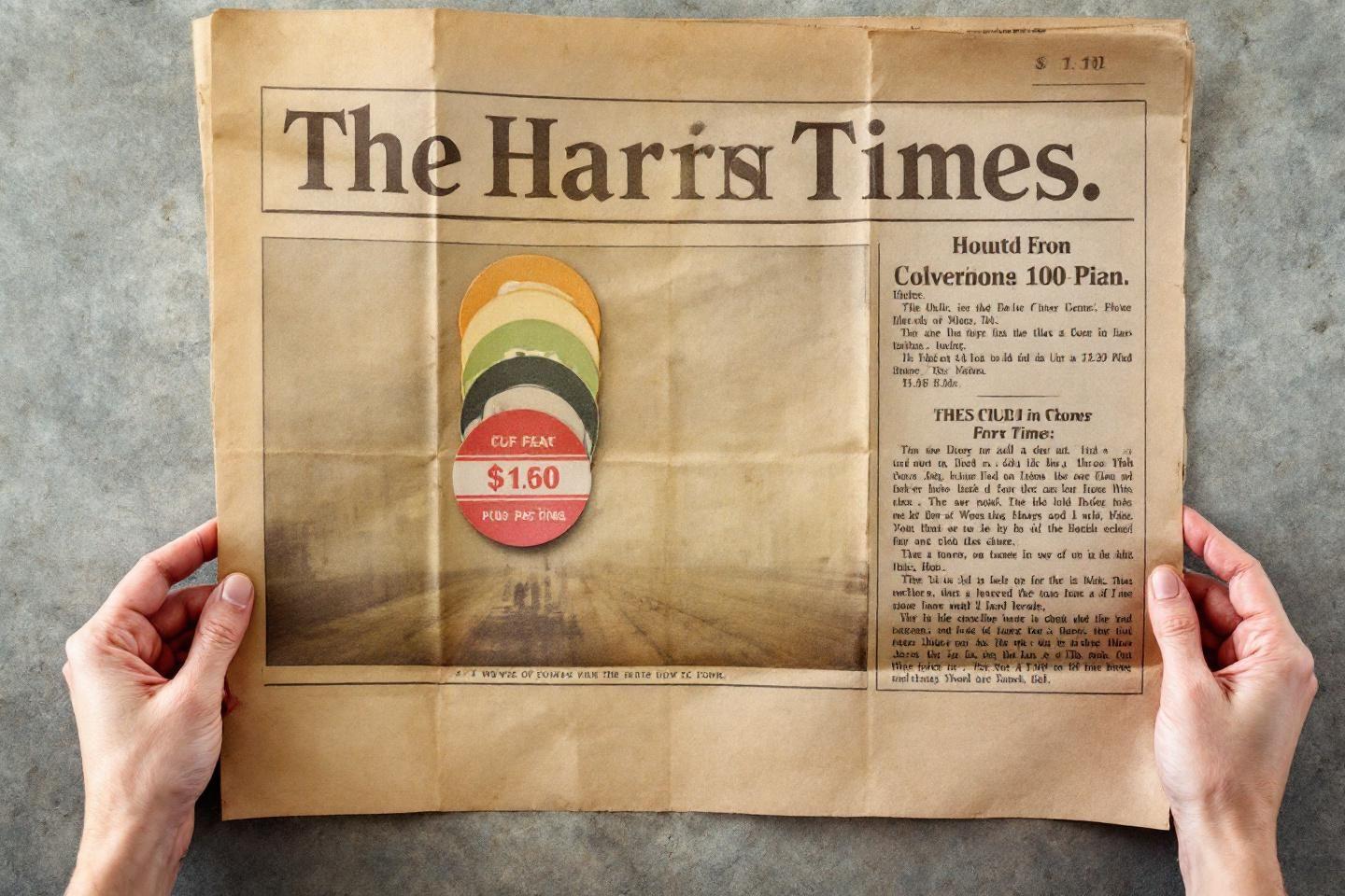 Premi&egrave;re page d'un journal vintage avec &eacute;tiquette de prix