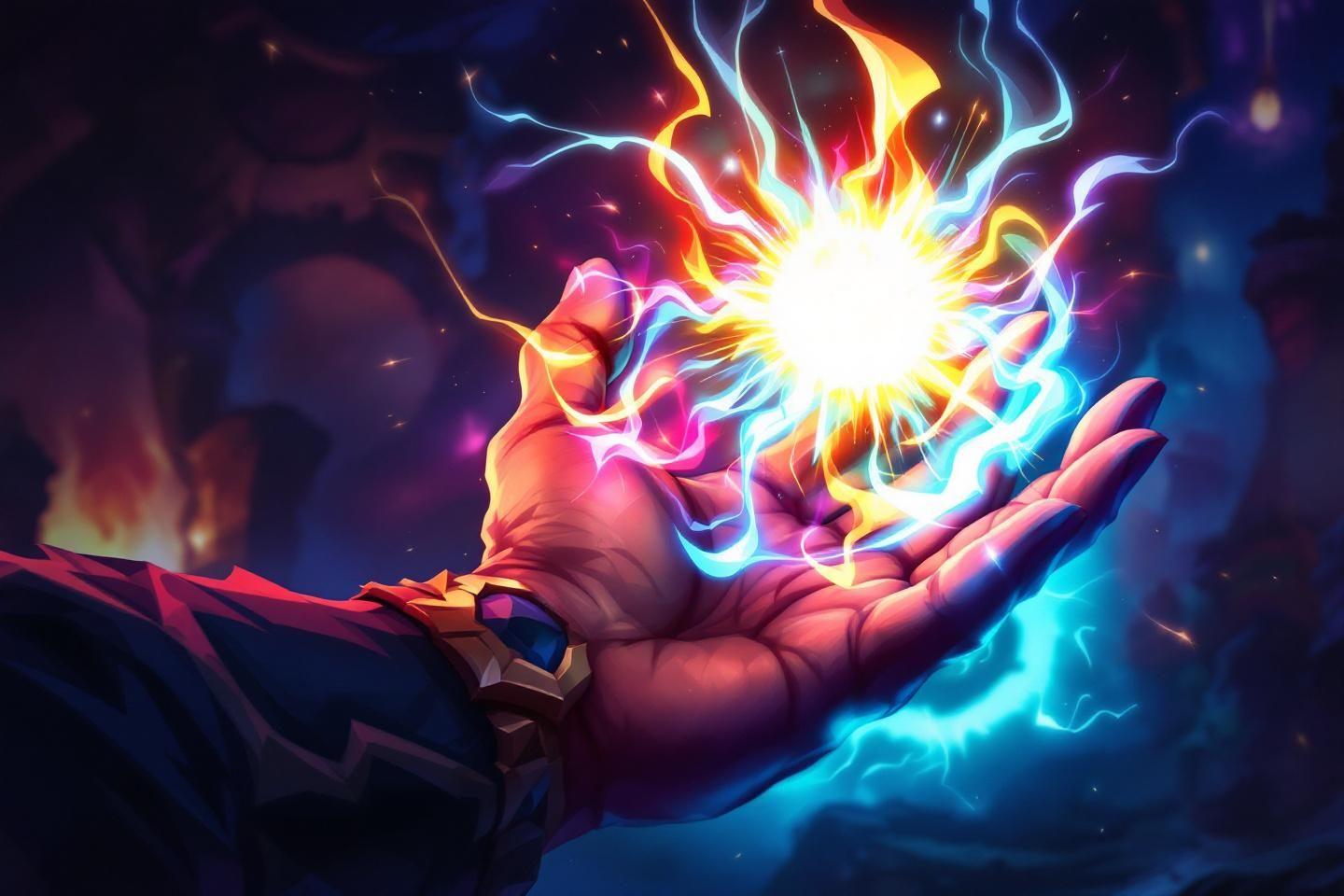 Main tenant une sph&egrave;re lumineuse aux couleurs &eacute;lectriques