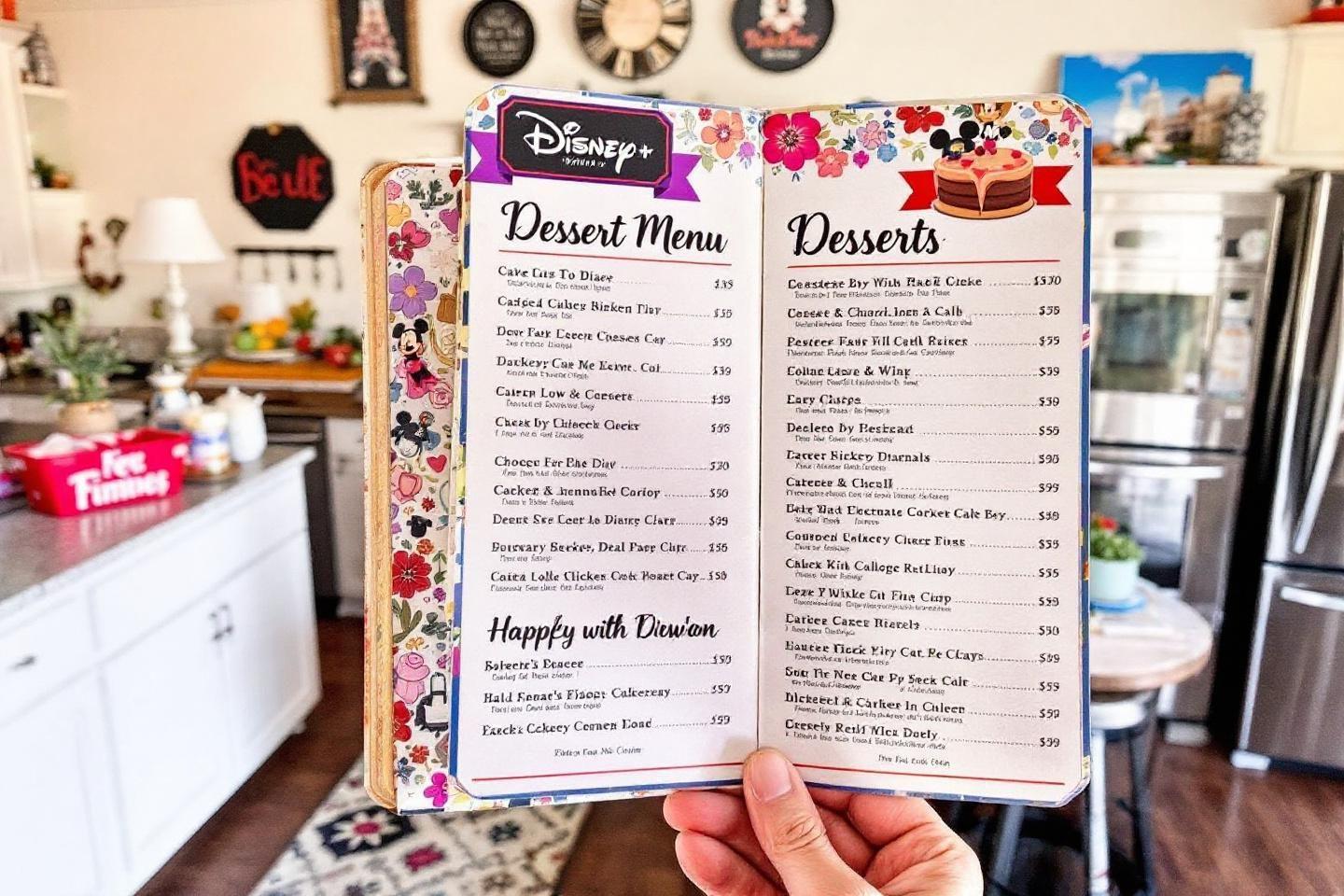 Menu des desserts Disney+ avec diverses p&acirc;tisseries et prix