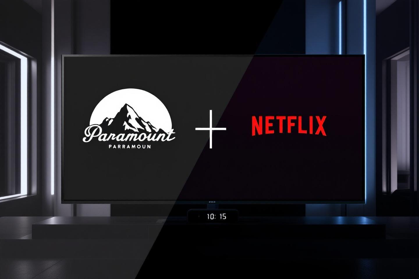 Logos de Paramount+ et Netflix c&ocirc;te &agrave; c&ocirc;te sur un &eacute;cran