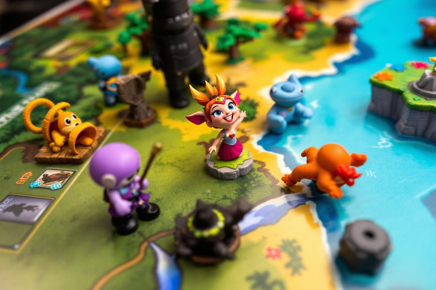 Figurines miniatures sur un plateau de jeu coloré et détaillé