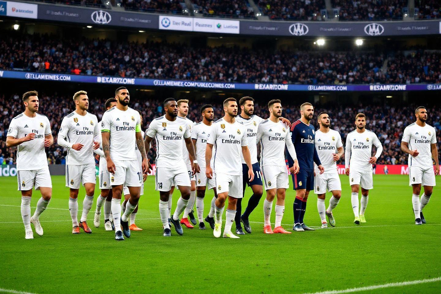 Équipe de football blanche posant ensemble sur terrain