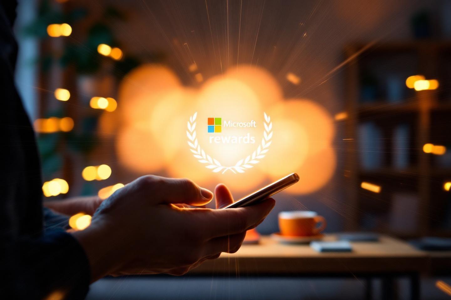 Main tenant un smartphone avec logo Microsoft lumineux en arrière-plan