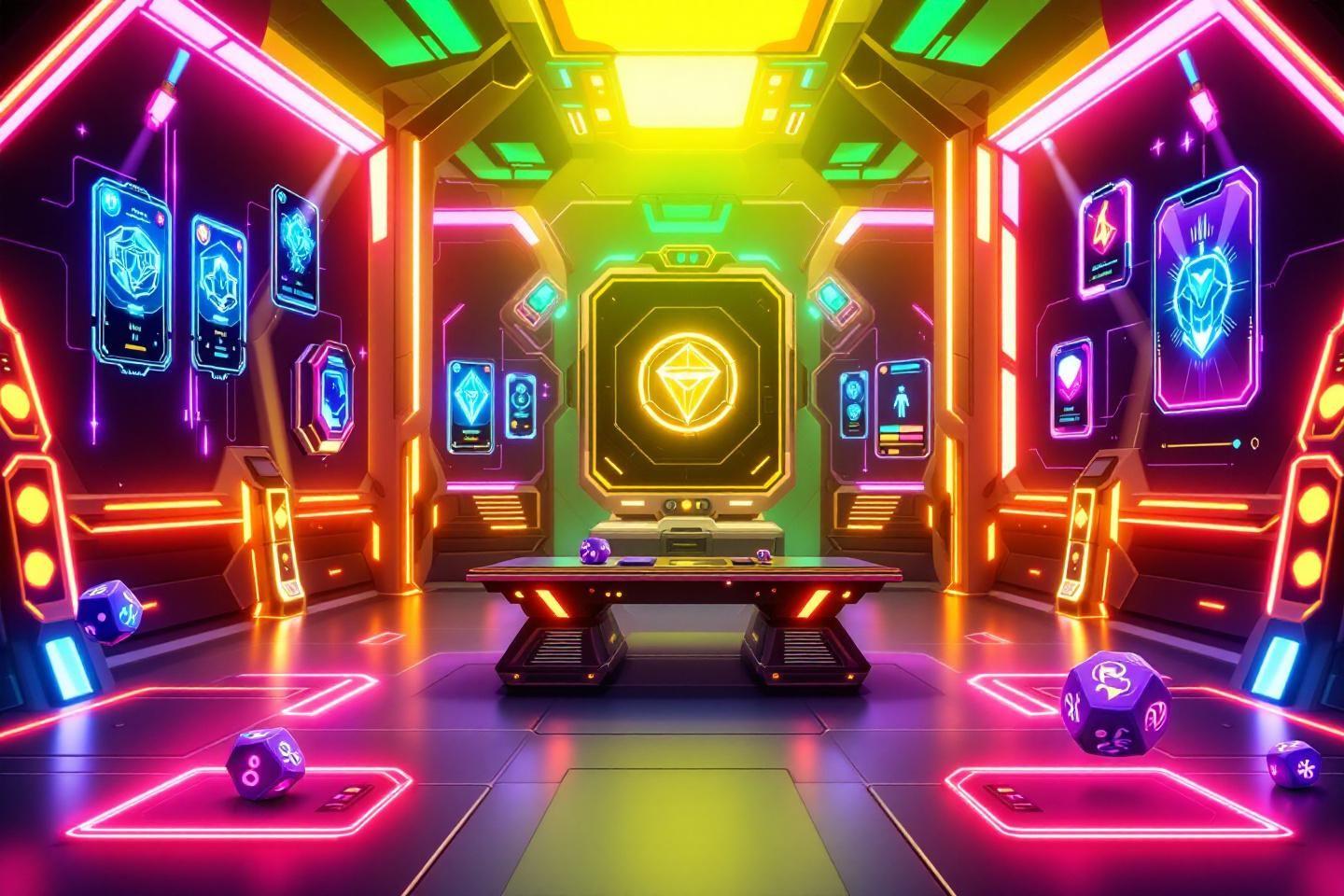 Int&eacute;rieur high-tech avec &eacute;crans color&eacute;s et lumi&egrave;res vives