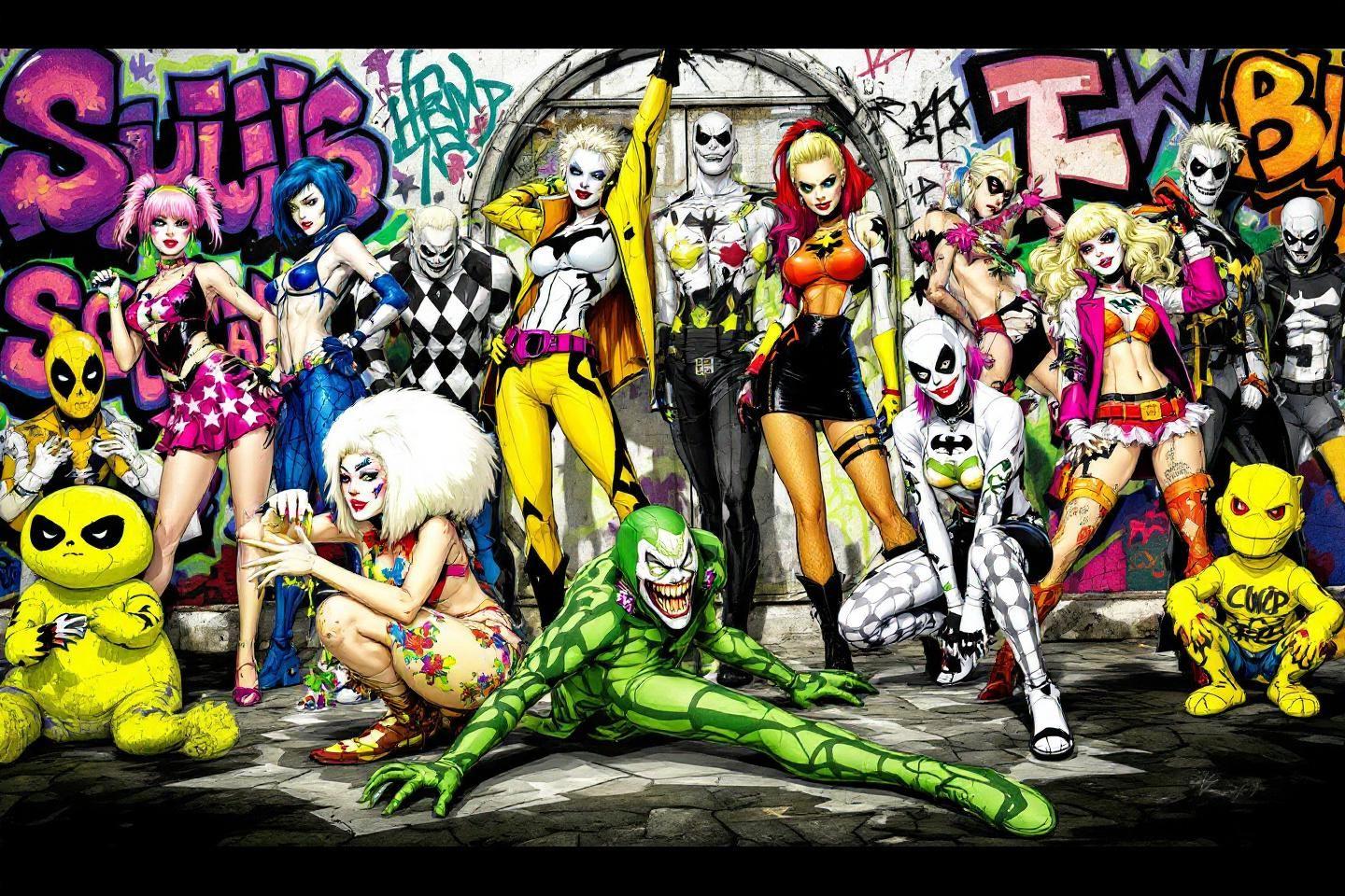 Groupe de super-vilains DC Comics en tenue extravagante