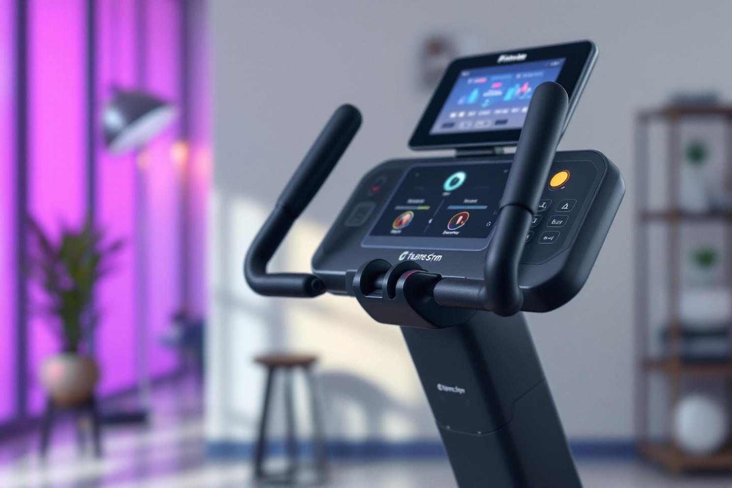 Vélo d'exercice moderne avec écran digital et design noir