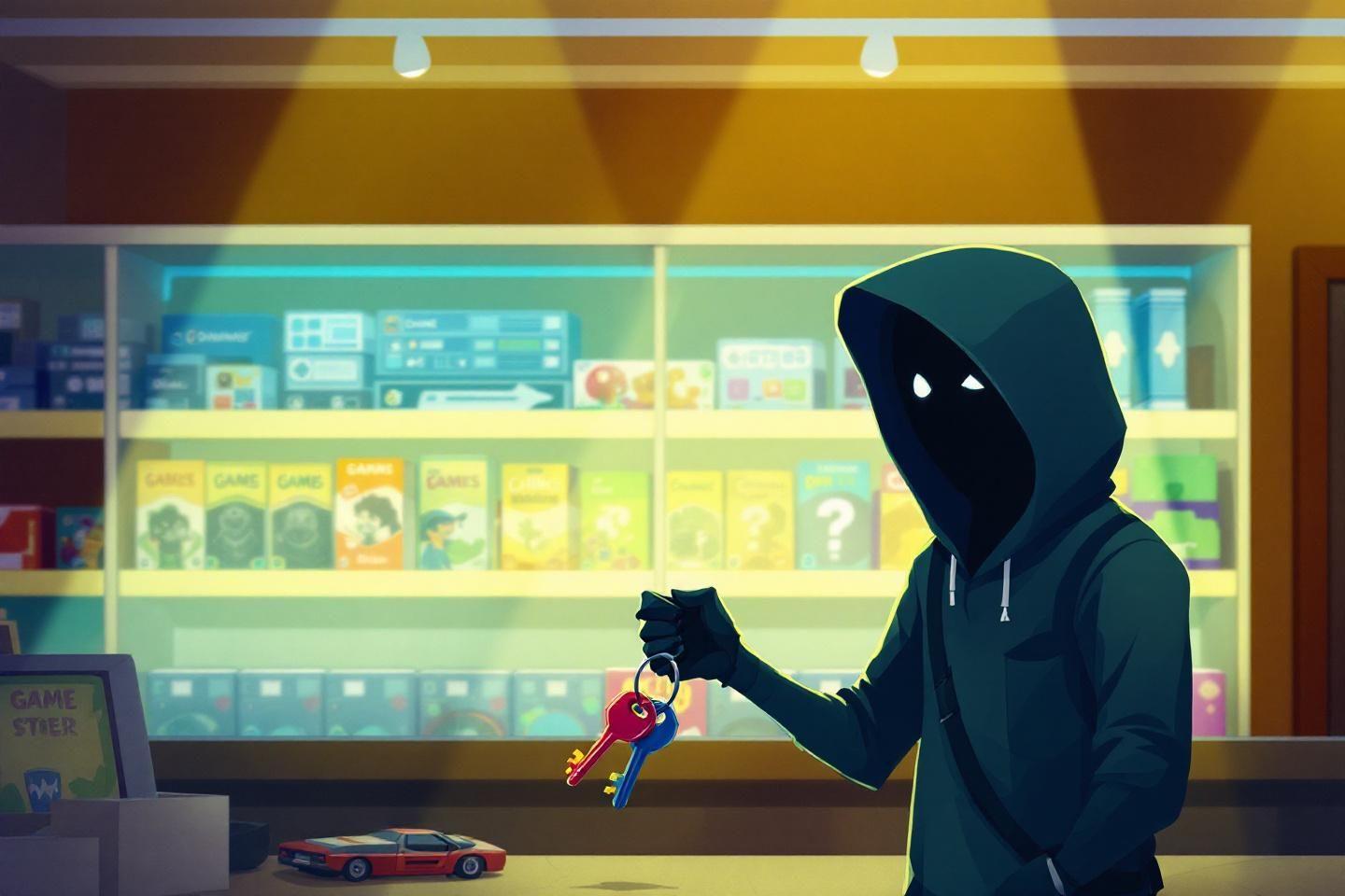 Silhouette sombre avec des clés dans un magasin