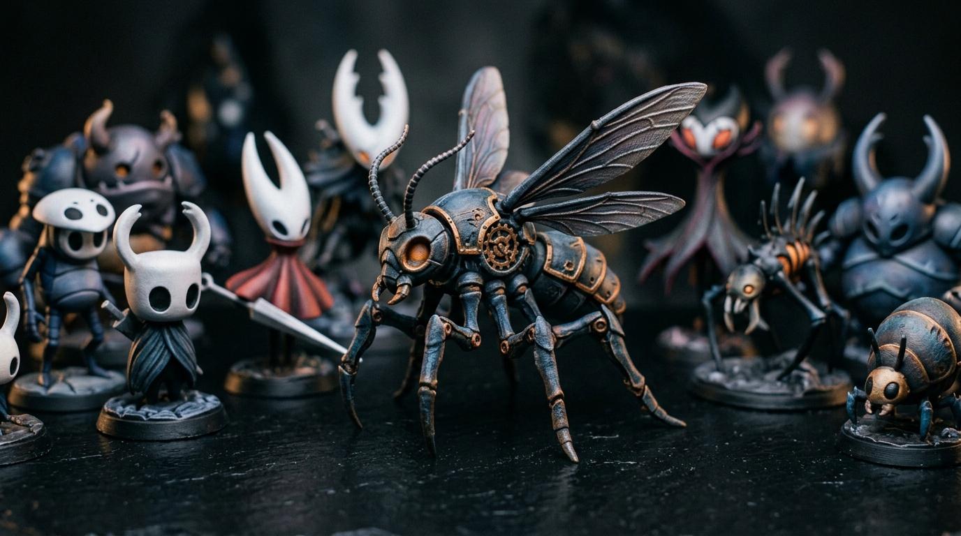 Figurines steampunk fantastiques avec insectes mécaniques et créatures imaginaires
