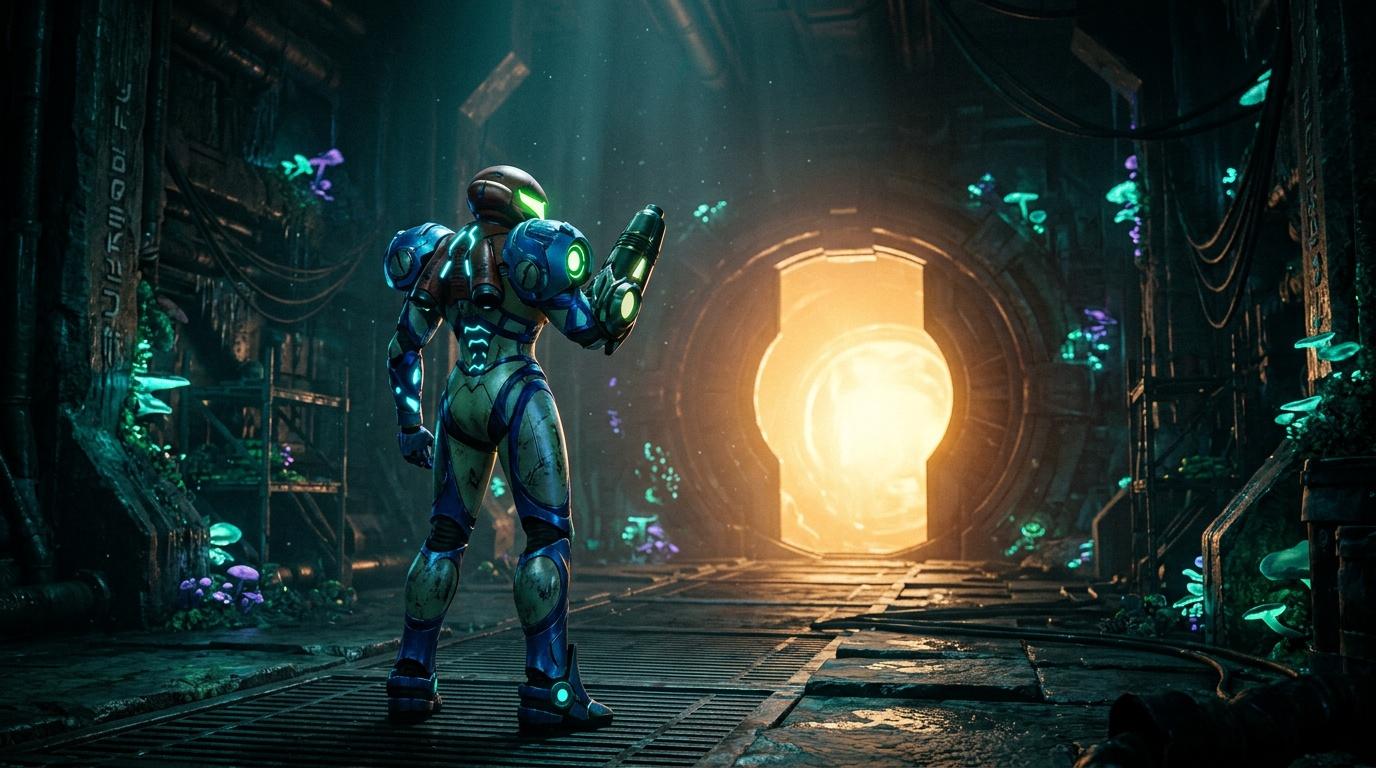 Armure bleue brillante face &agrave; lumi&egrave;re dor&eacute;e souterraine