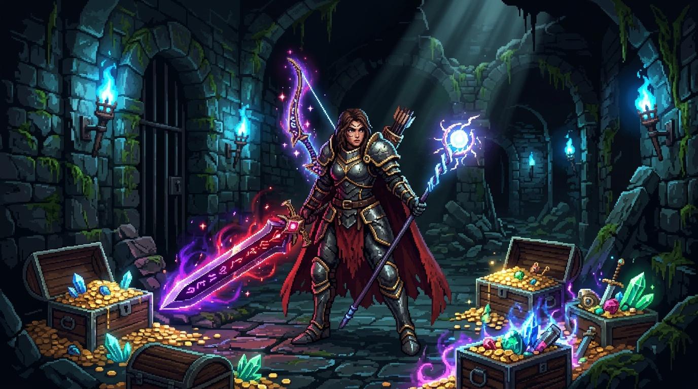 Femme guerrière avec épée magique et pouvoirs mystiques