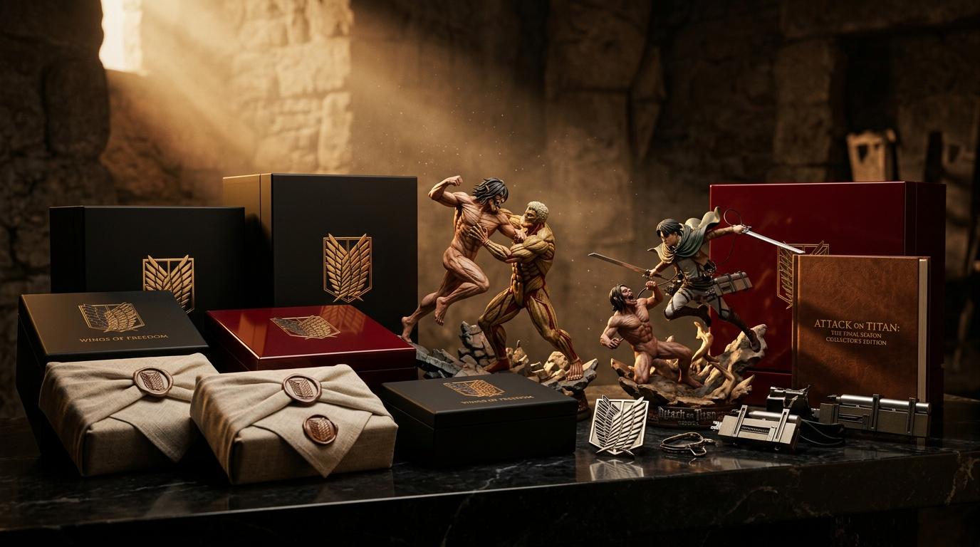 Coffret collector Attack on Titan avec figurines et accessoires dorés