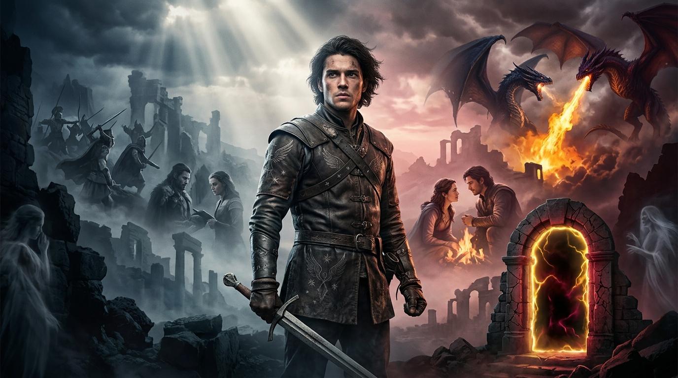 Chevalier en armure devant un dragon crachant du feu