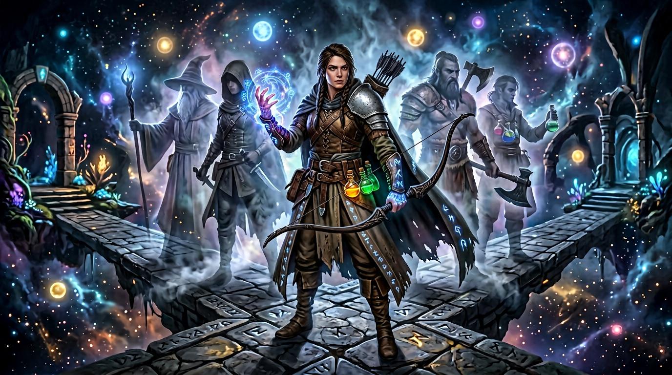 Groupe de guerriers fantastiques avec pouvoirs magiques lumineux