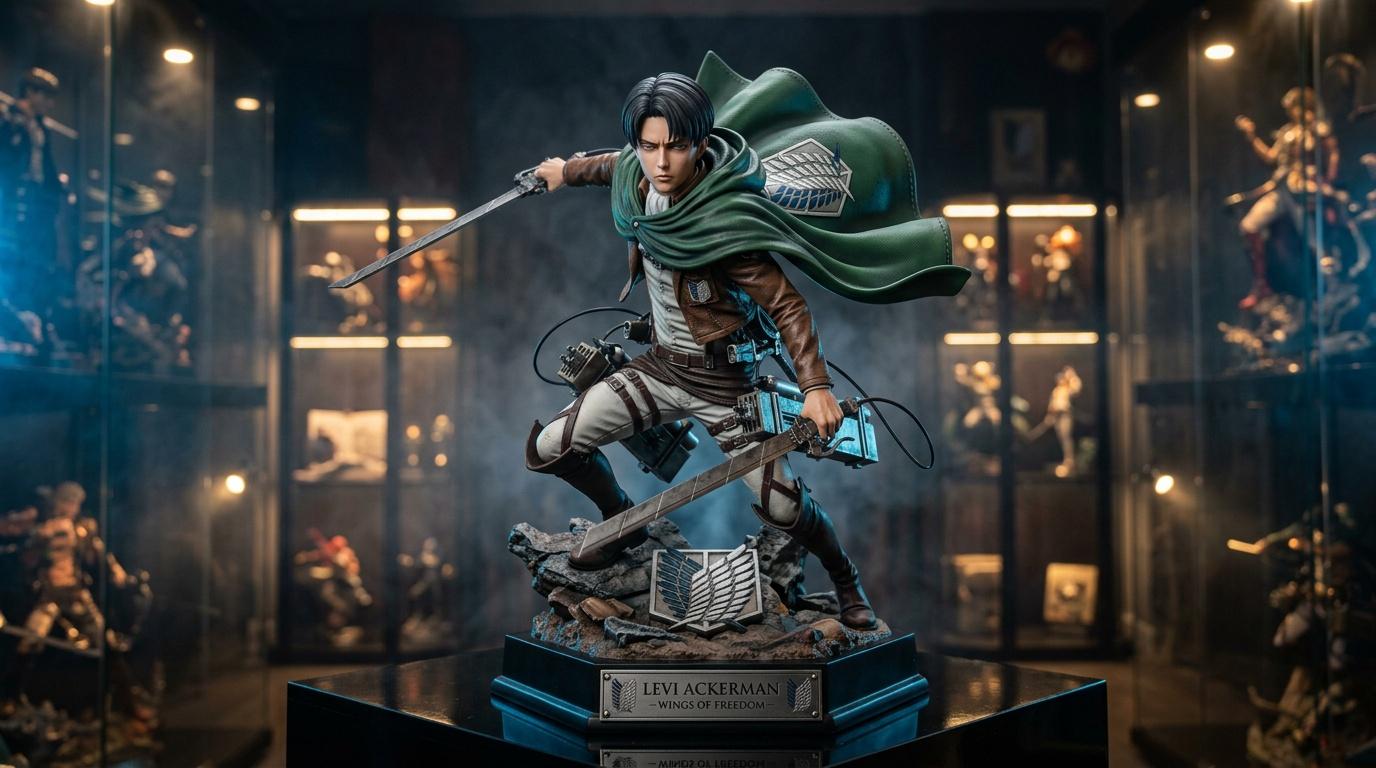 Figurine Levi Ackerman en costume militaire avec cape verte