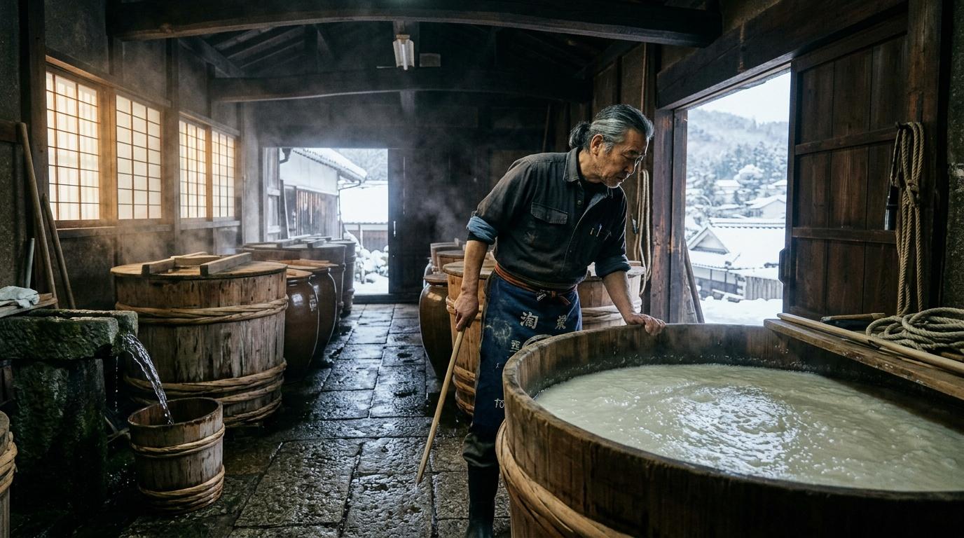 Homme senior travaillant dans un bain thermal traditionnel japonais