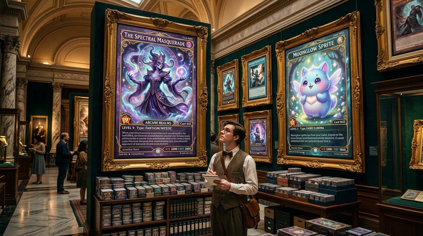 Homme admirant des cartes g&eacute;antes dans galerie &eacute;l&eacute;gante dor&eacute;e