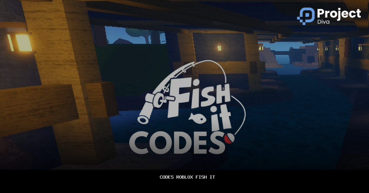 Un lieu de pêche dans Fish It avec le logo du jeu et le texte "CODES"