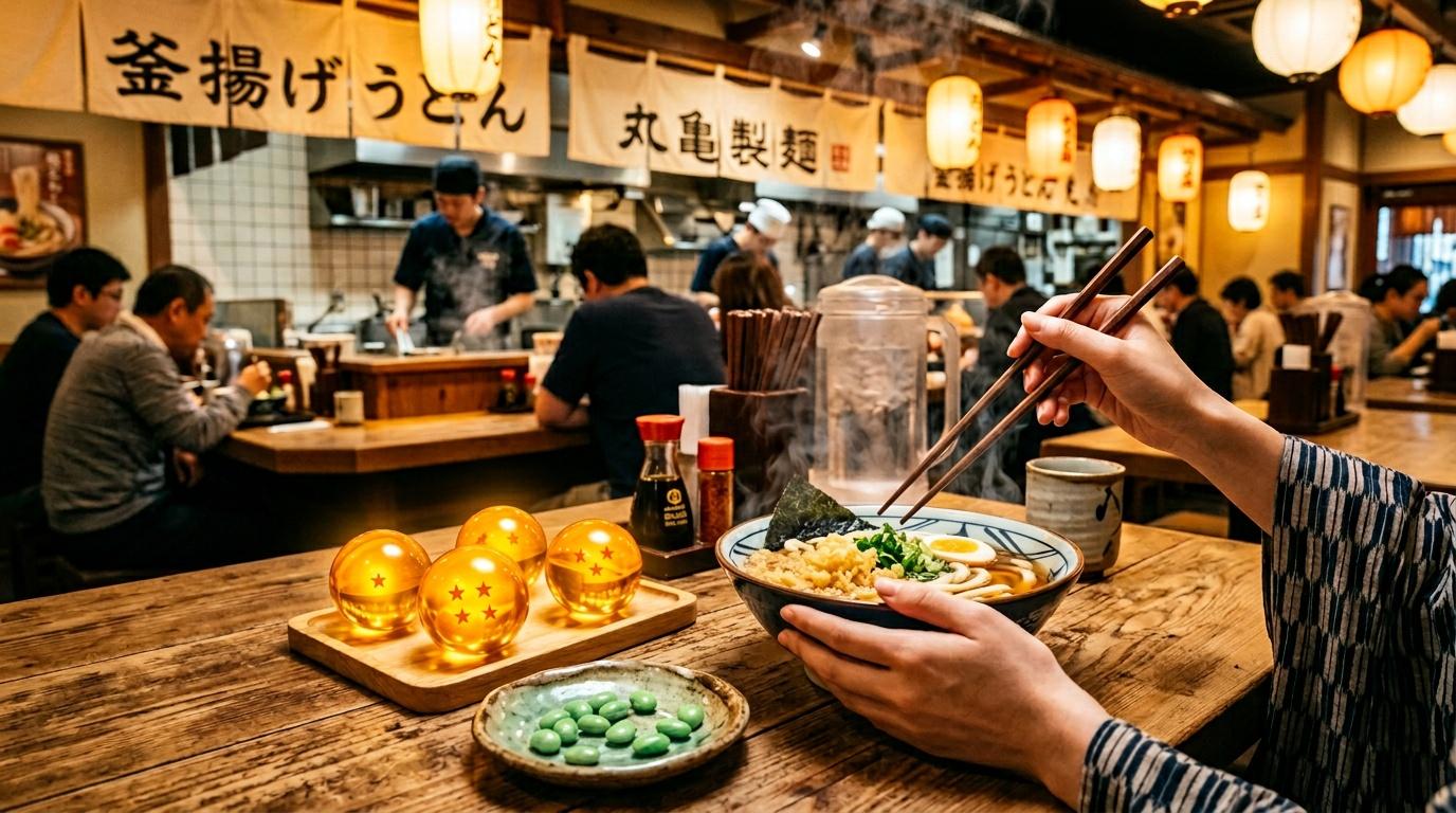 Personne mangeant des nouilles udon avec baguettes dans un restaurant japonais