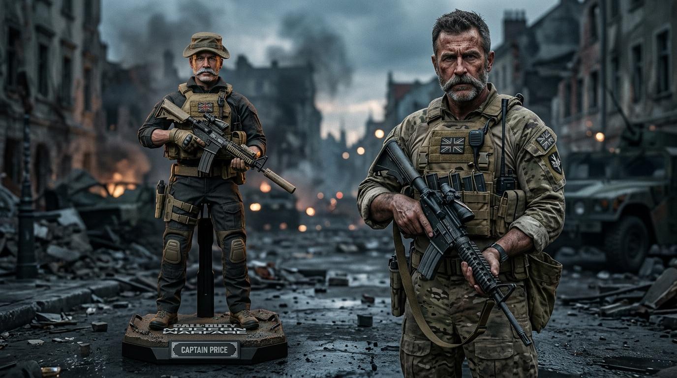 Deux militaires armés dans une ville dévastée