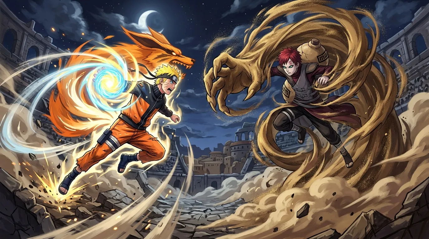 Deux ninjas s'affrontent avec pouvoirs élémentaires la nuit